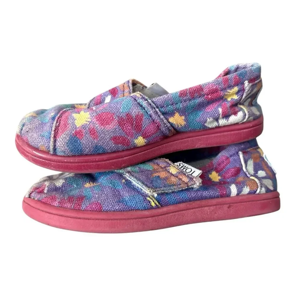 Toms Floral Canvas Slip On Shoes Size 7 T Casual Flats Purple Pink